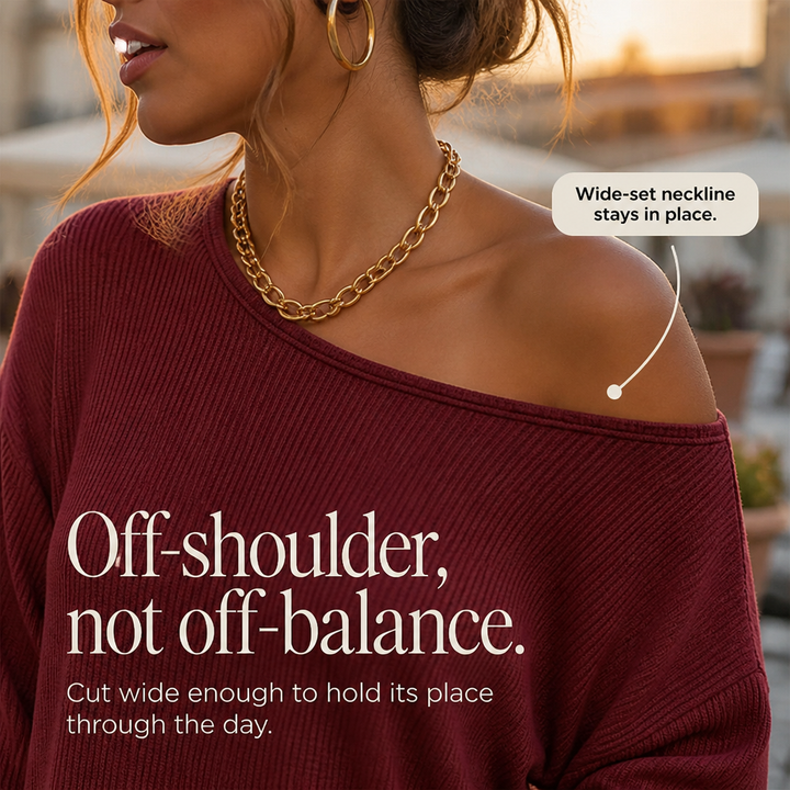 Veluna – Side-Slit Off-Shoulder Tunic Blouse
