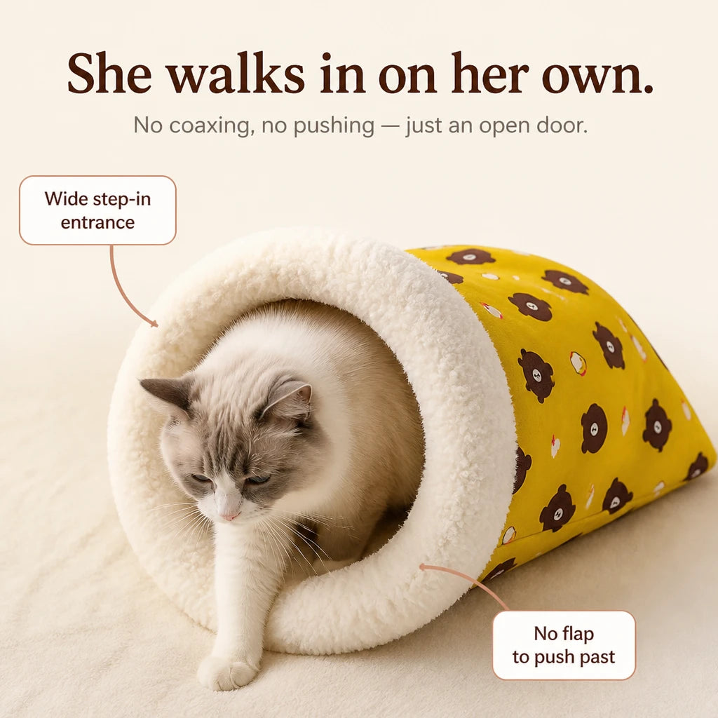 CozyBurrow – Plush Semi-Enclosed Cat Sleeping Bag