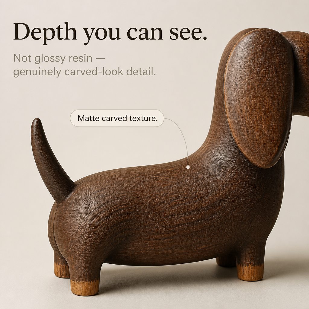 Oakhollow – Carved Walnut-Finish Dachshund Sculpture