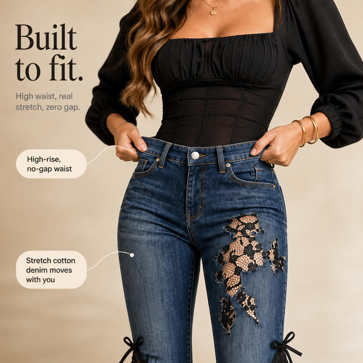 Laceflare – Black Floral Lace Panel Flare Jeans