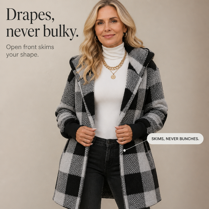 Plaidelle – Oversized Plaid Hooded Fleece Cardigan