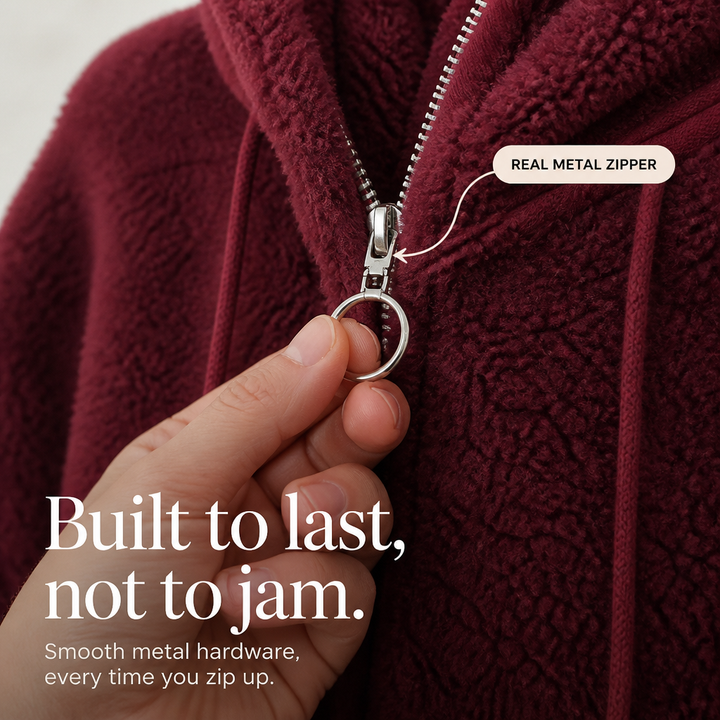 Cozamora – Oversized Sherpa Fleece Zip-Up Hoodie