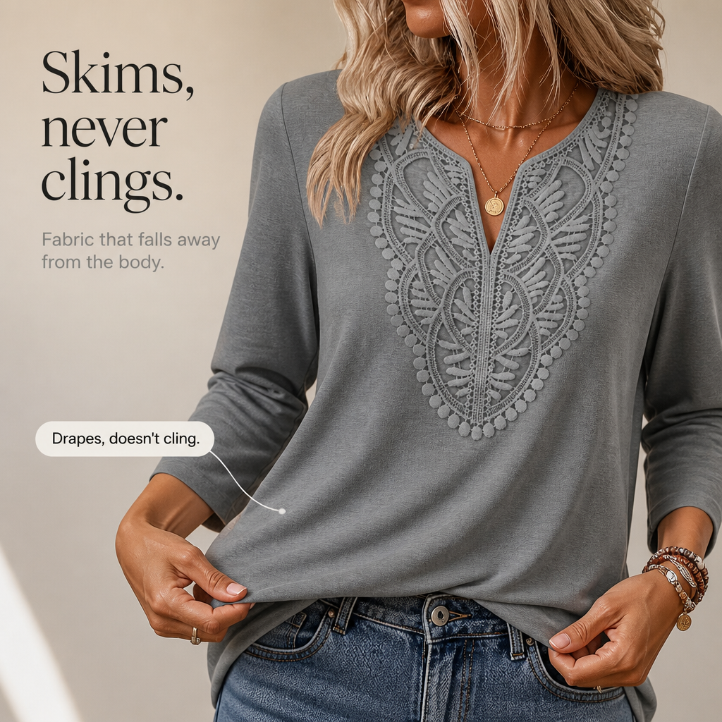 Wearbella – Lace Trim V-Neck Relaxed Tunic Top