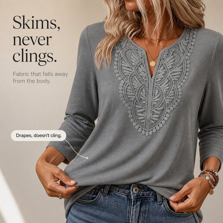 Wearbella – Lace Trim V-Neck Relaxed Tunic Top