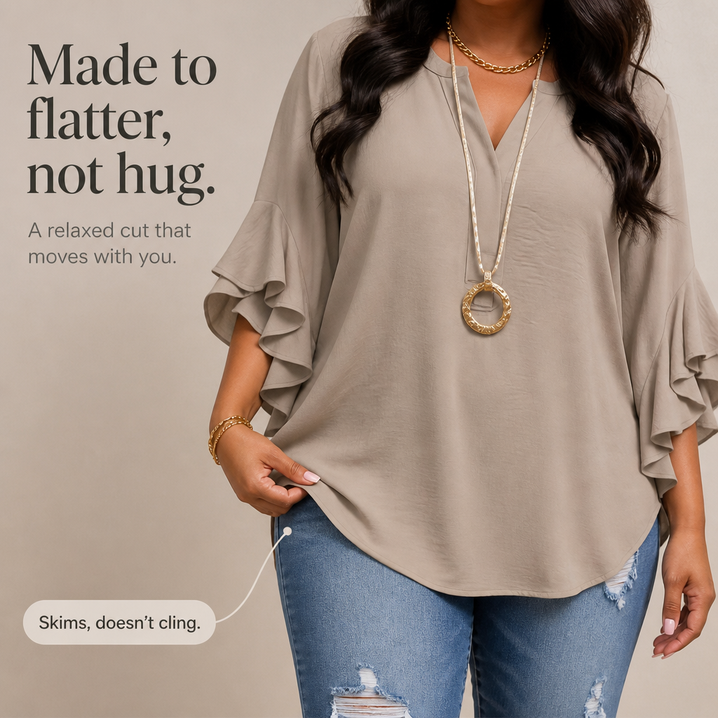 Florenza – Floral Ruffle-Sleeve V-Neck Blouse