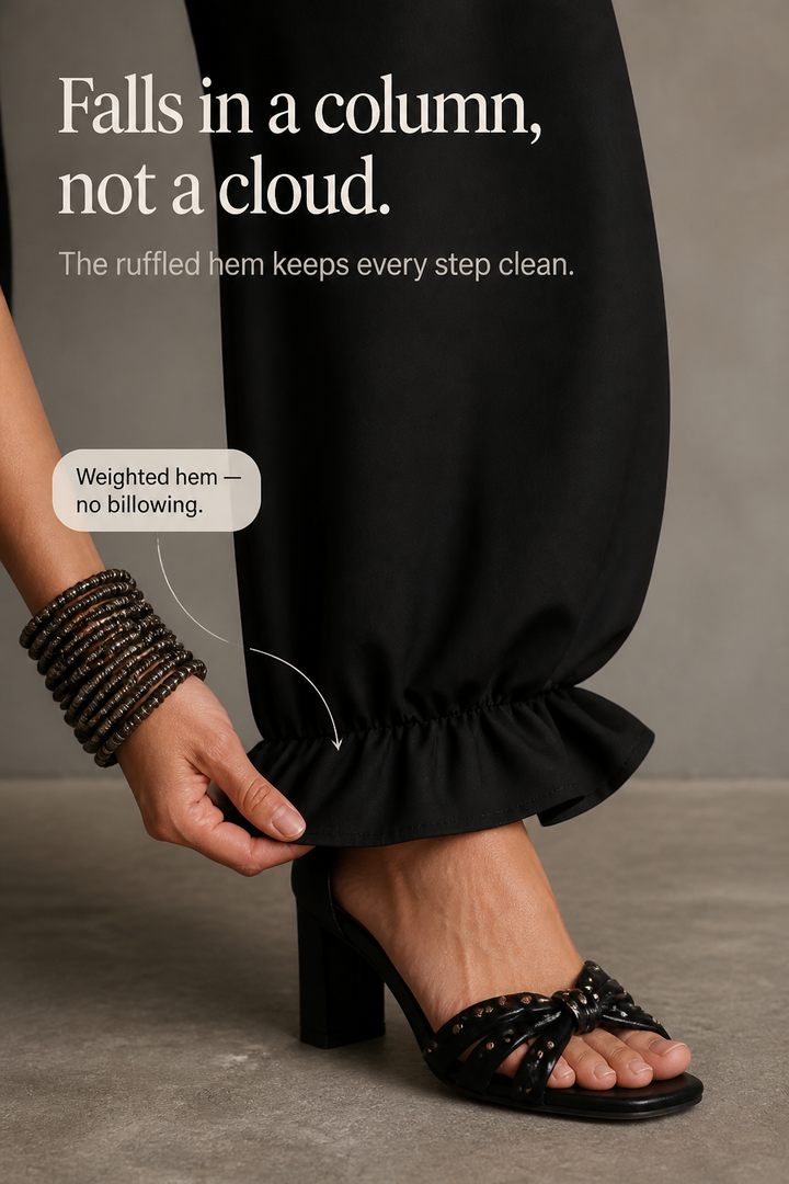 Wearbella – Smocked Waist Ruffled Hem Wide Leg Pants