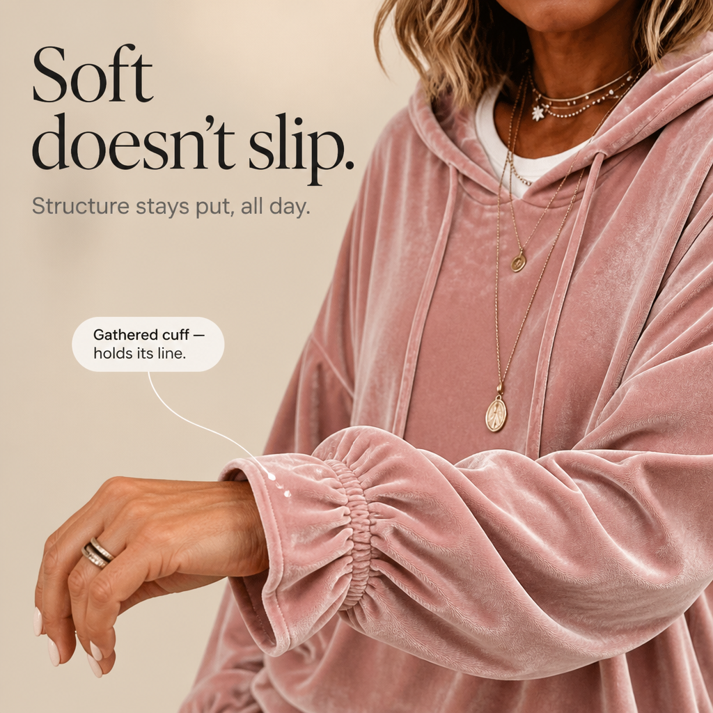 Wearbella – Ruffle Cuff Velvet Relaxed Hoodie