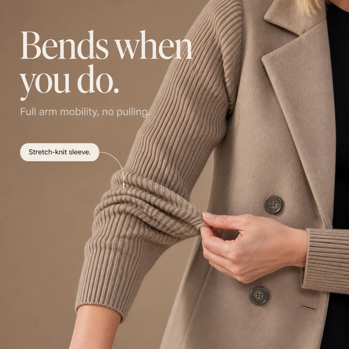Celeste – Suede-Look Double-Breasted Knit-Sleeve Jacket
