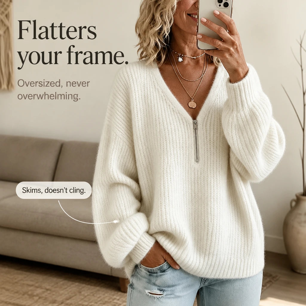 Cozyline – Ribbed Knit Half-Zip Pullover