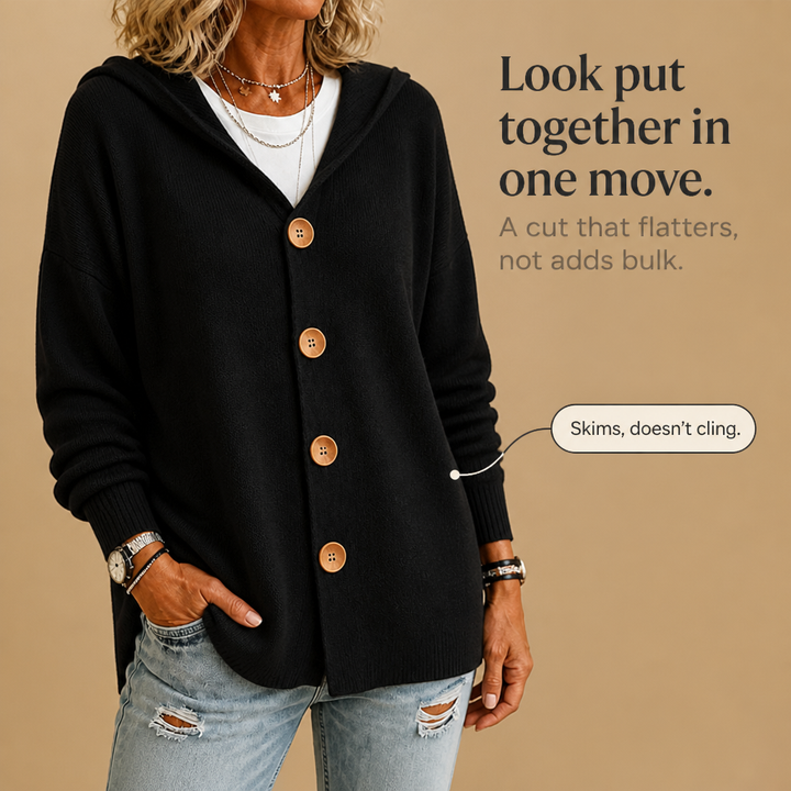 Hoodwell – Hooded Button-Front Knit Cardigan
