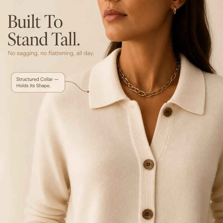Collara – Turn-Down Collar Contrast-Button Knit Cardigan