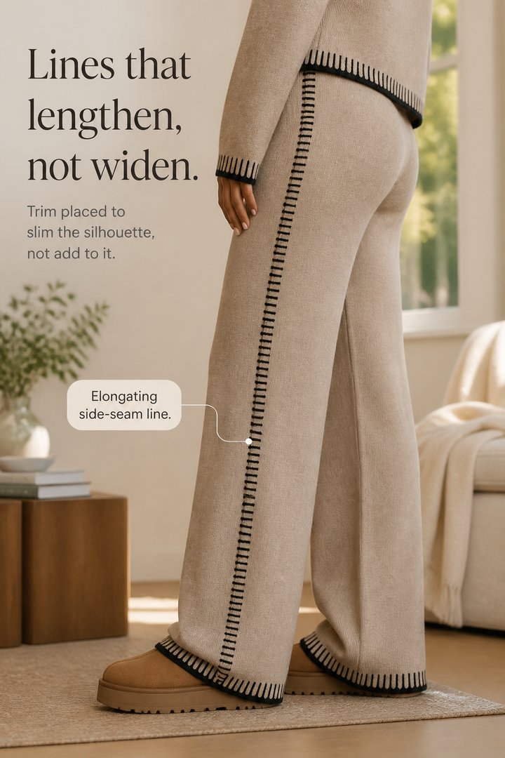 Linewear – Contrast Piping Knit Cardigan And Pants Set