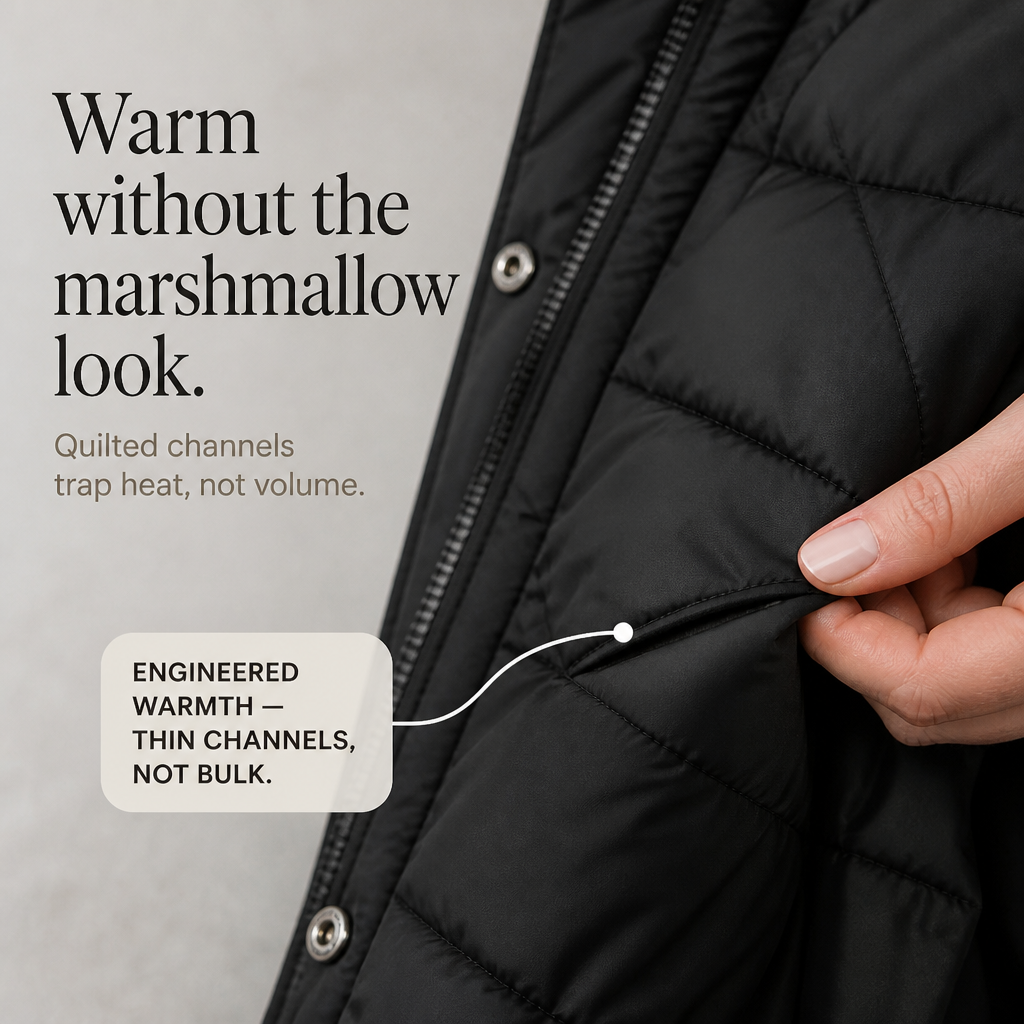 Chevronwarm – Longline Puffer Coat With Fur Hood