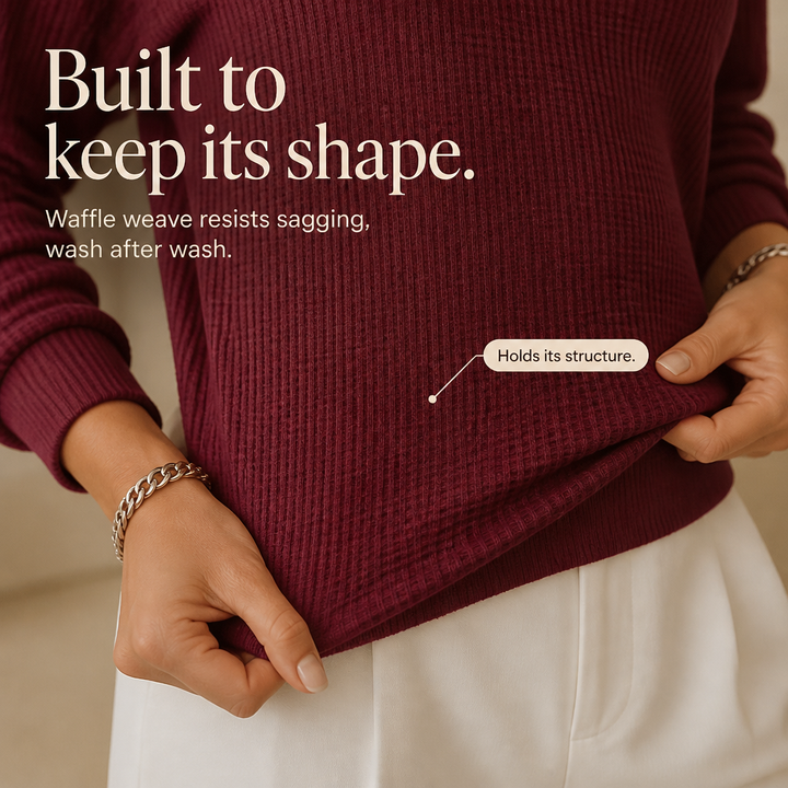 Wearbella – Waffle Knit Drop-Shoulder V-Neck Top