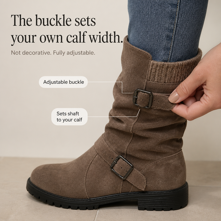 Wearbella – Buckle-Strap Slouchy Mid-Calf Boots