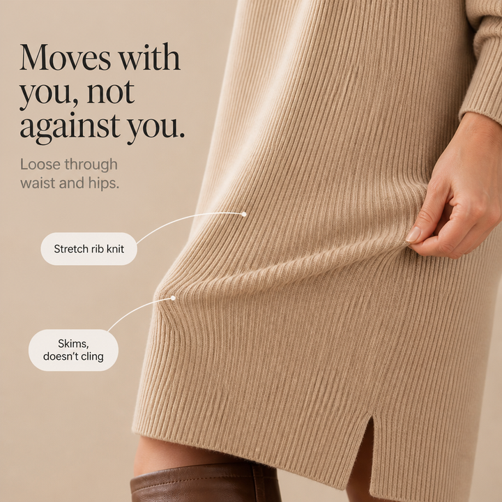 Lapella – Ribbed Lapel-Collar Sweater Dress
