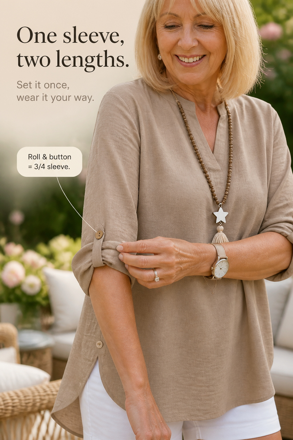 Easeline – Convertible Sleeve V-Neck Side-Button Top