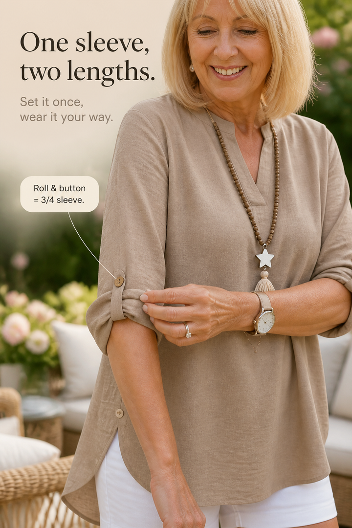 Easeline – Convertible Sleeve V-Neck Side-Button Top