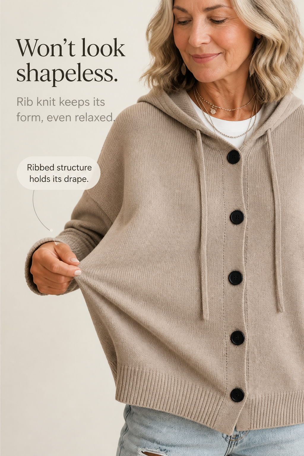 Wearbella – Hooded Ribbed Knit Drawstring Cardigan