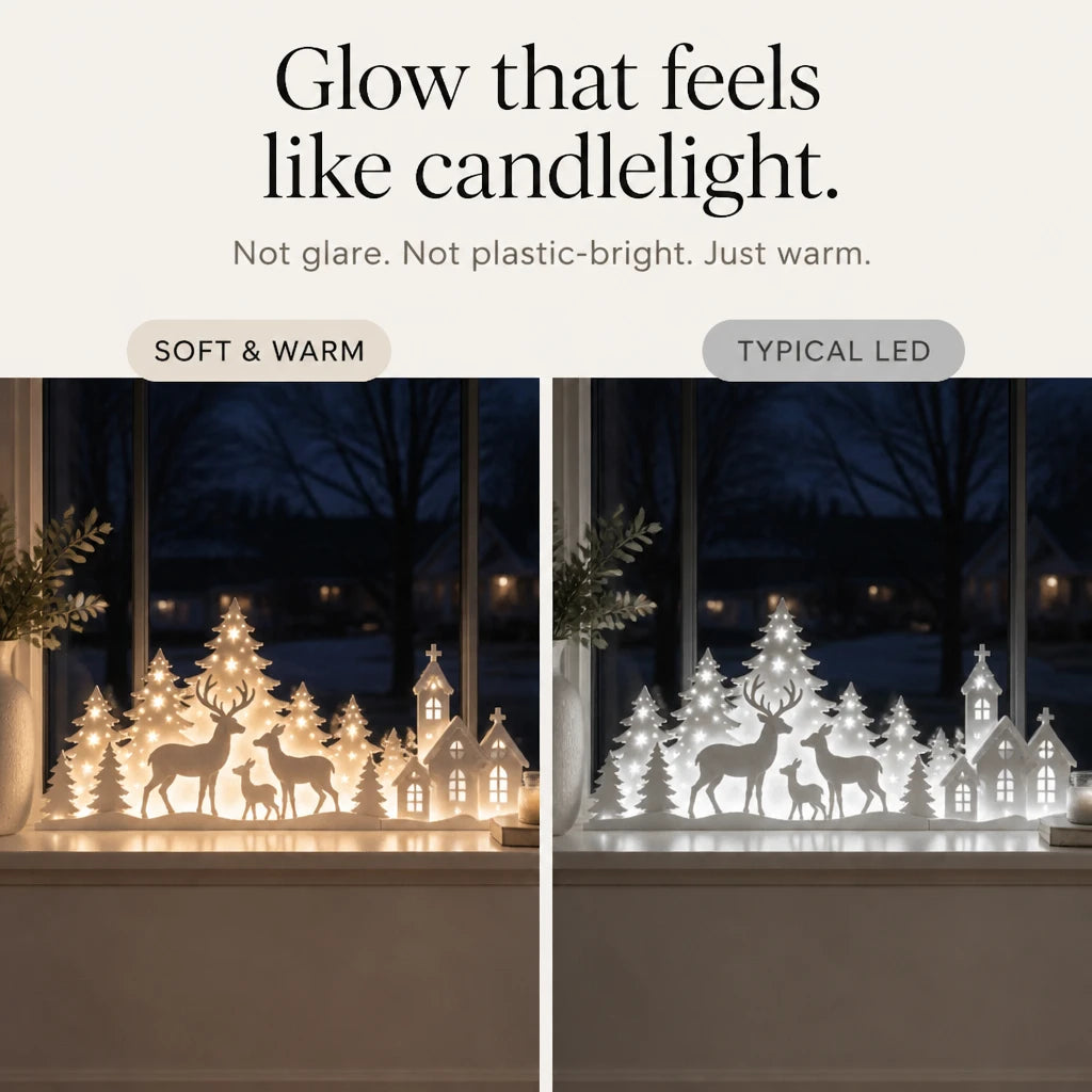 Deerwood Glow – LED Christmas Window Village With Deer
