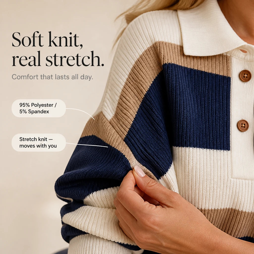 Collara – Striped Knit Polo-Collar Dress