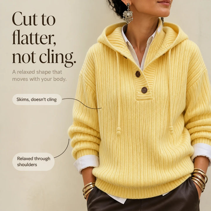 Sunlithe – Hooded Ribbed Collar Half-Zip Knit Pullover