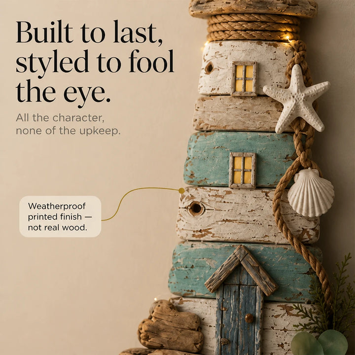 Driftwood Beacon – Distressed Coastal Lighthouse Wall Decor