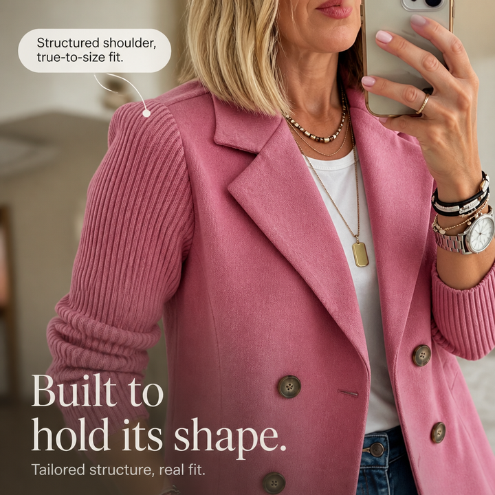 Wearbella – Knit-Sleeve Double-Breasted Blazer