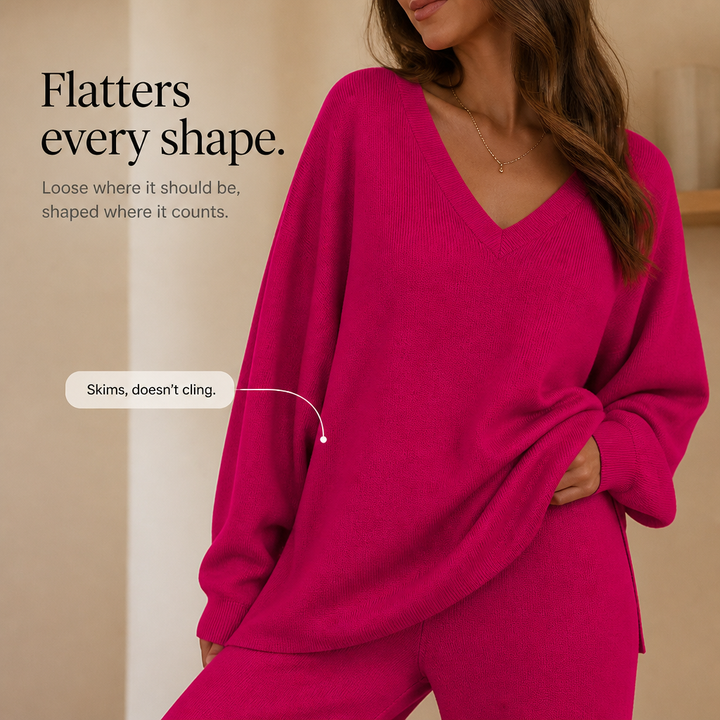 Vellora – V-Neck Knit Sweater And Wide-Leg Trouser Set