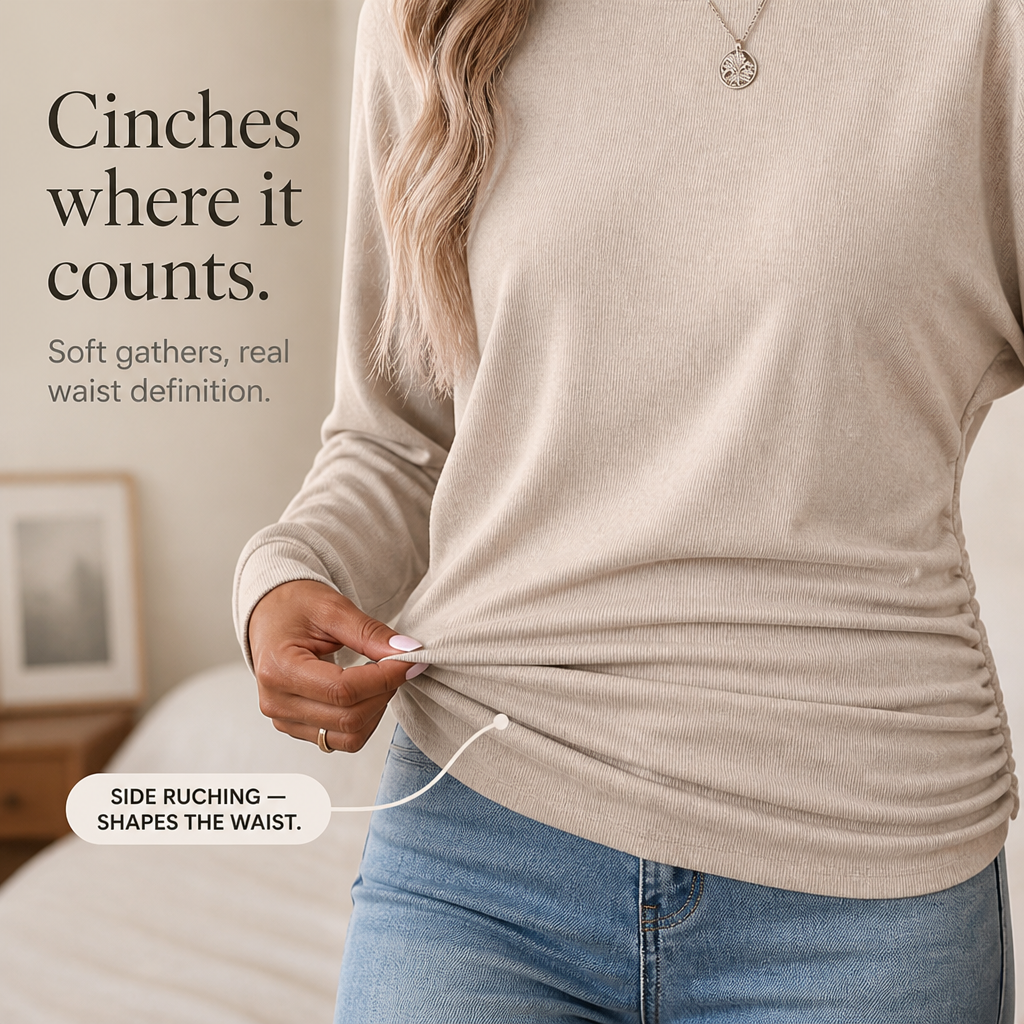 Ruchelle – Side-Ruched Batwing Knit Sweater