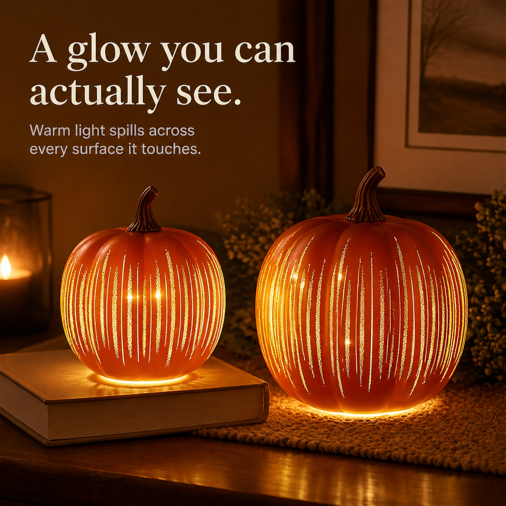 Starfall Pumpkins – Illuminated Starry Glass Pumpkins (2 Piece Set)