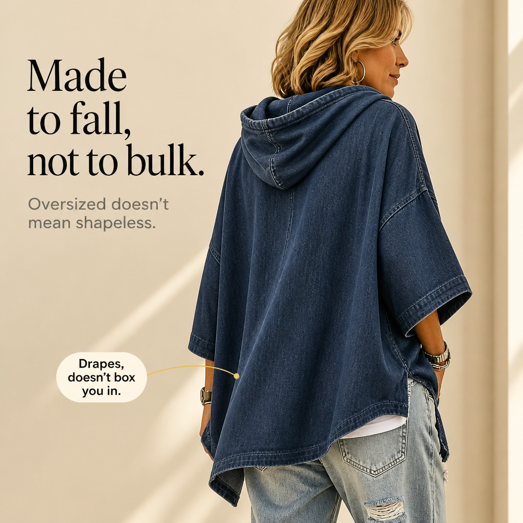 Wearlow – Oversized Washed Denim Look Hooded Poncho