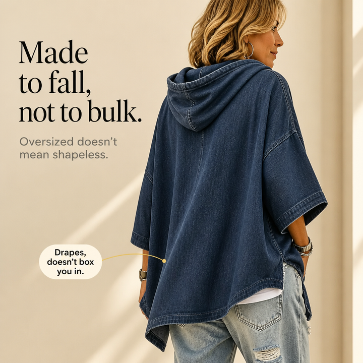 Wearlow – Oversized Washed Denim Look Hooded Poncho