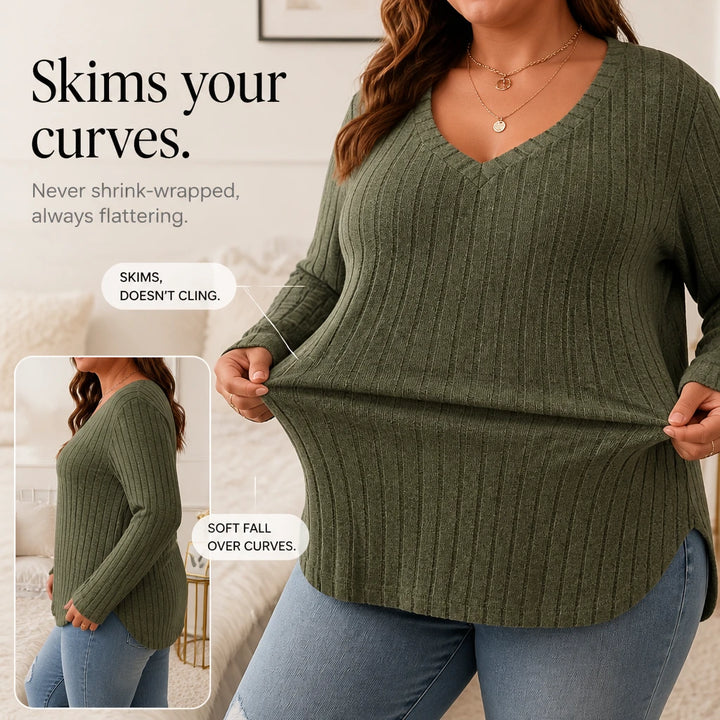 Ribelle – Ribbed Brushed-Knit Deep V-Neck Top