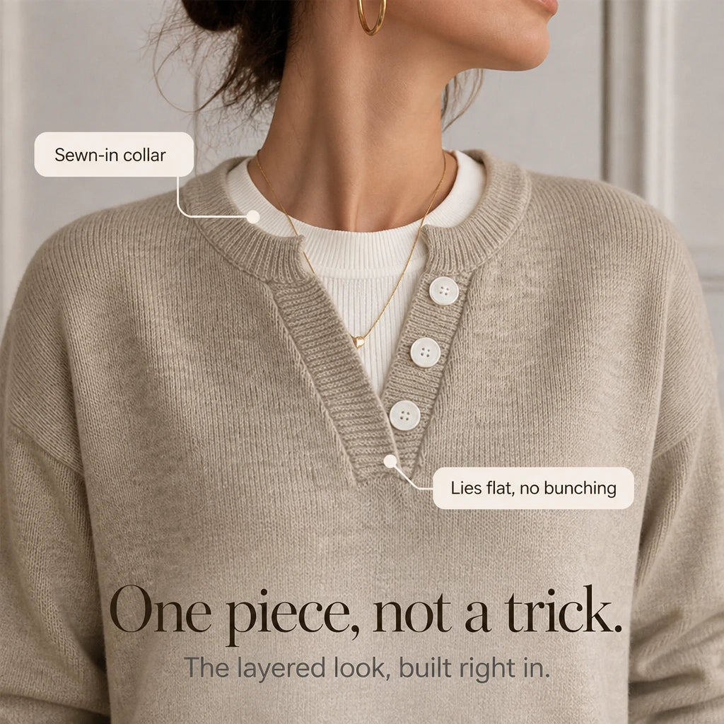 Layerelle – Contrast Mock-Neck Notched V-Neck Sweater