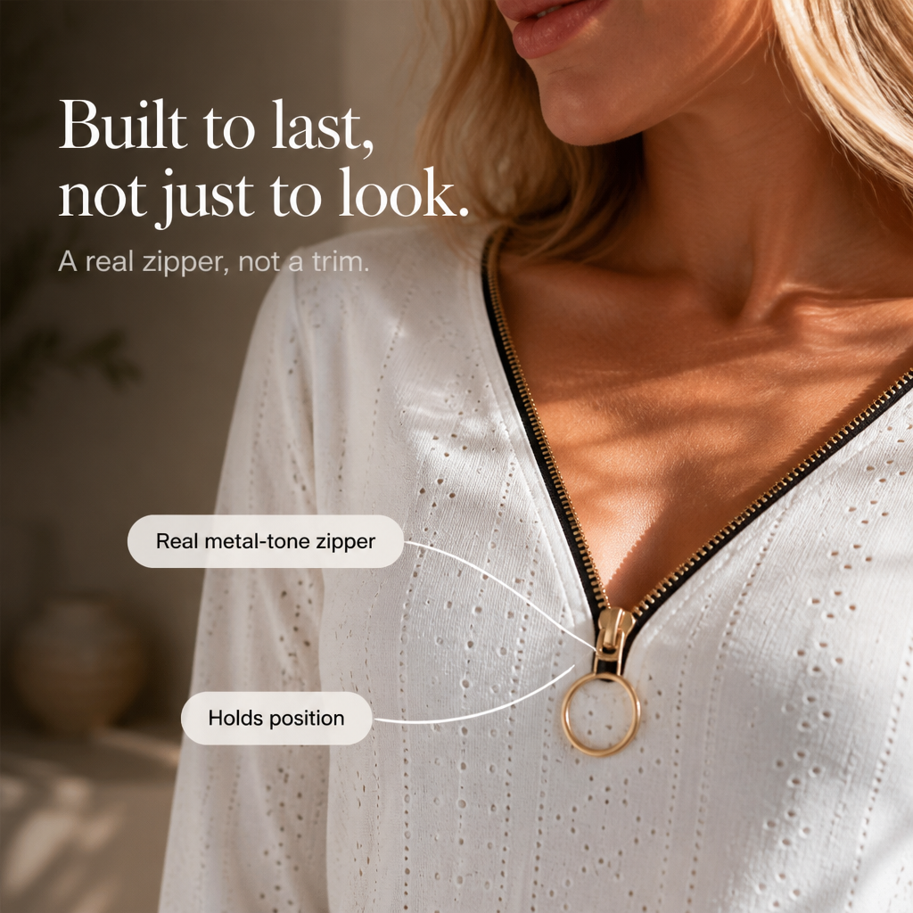 Wearbella – Pointelle Knit Zip-Neck Top