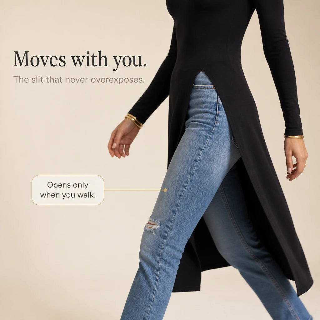 Slitwell – High-Slit Turtleneck Knit Tunic