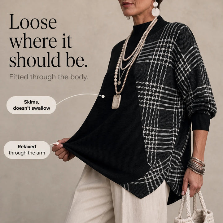 Plaidelle – Asymmetrical Plaid Panel Knit Sweater