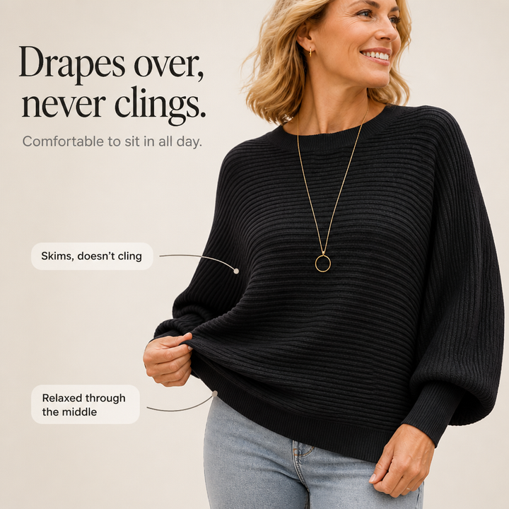 Ribbella – Ribbed Dolman-Sleeve Knit Sweater