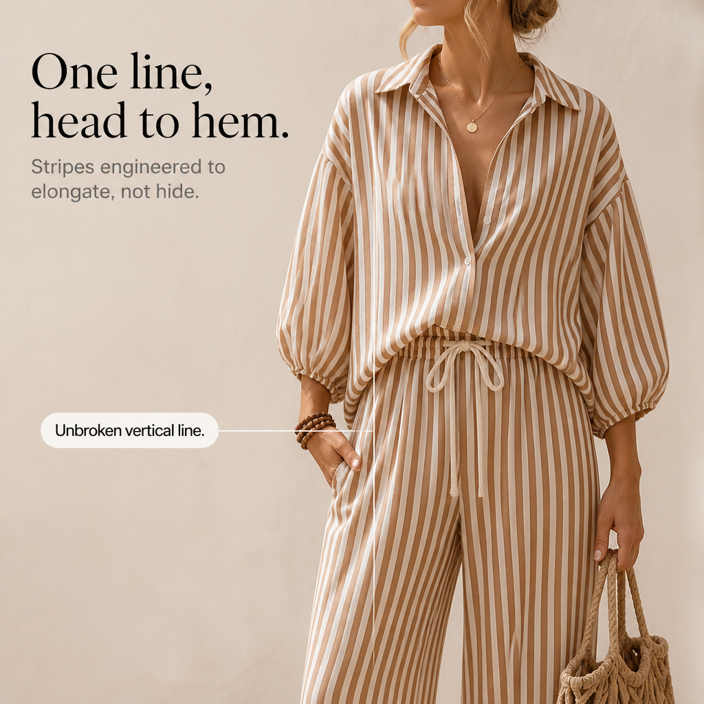Wearbella – Striped Two-Piece Lantern Sleeve Set