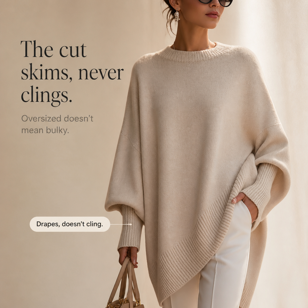 Livia – Oversized Wide-Sleeve Knit Poncho Sweater