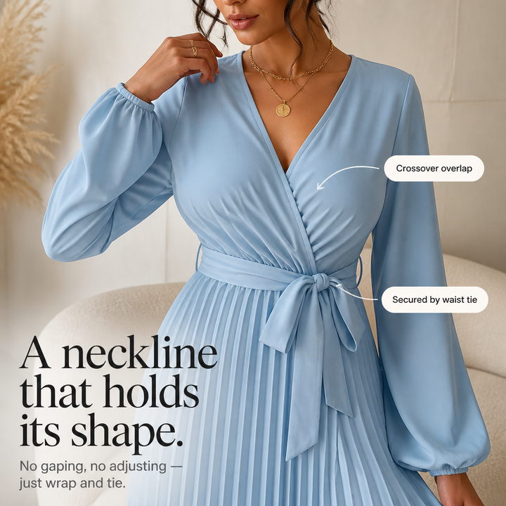 Lunavia – Pleated Wrap-Neck High-Waisted Maxi Dress