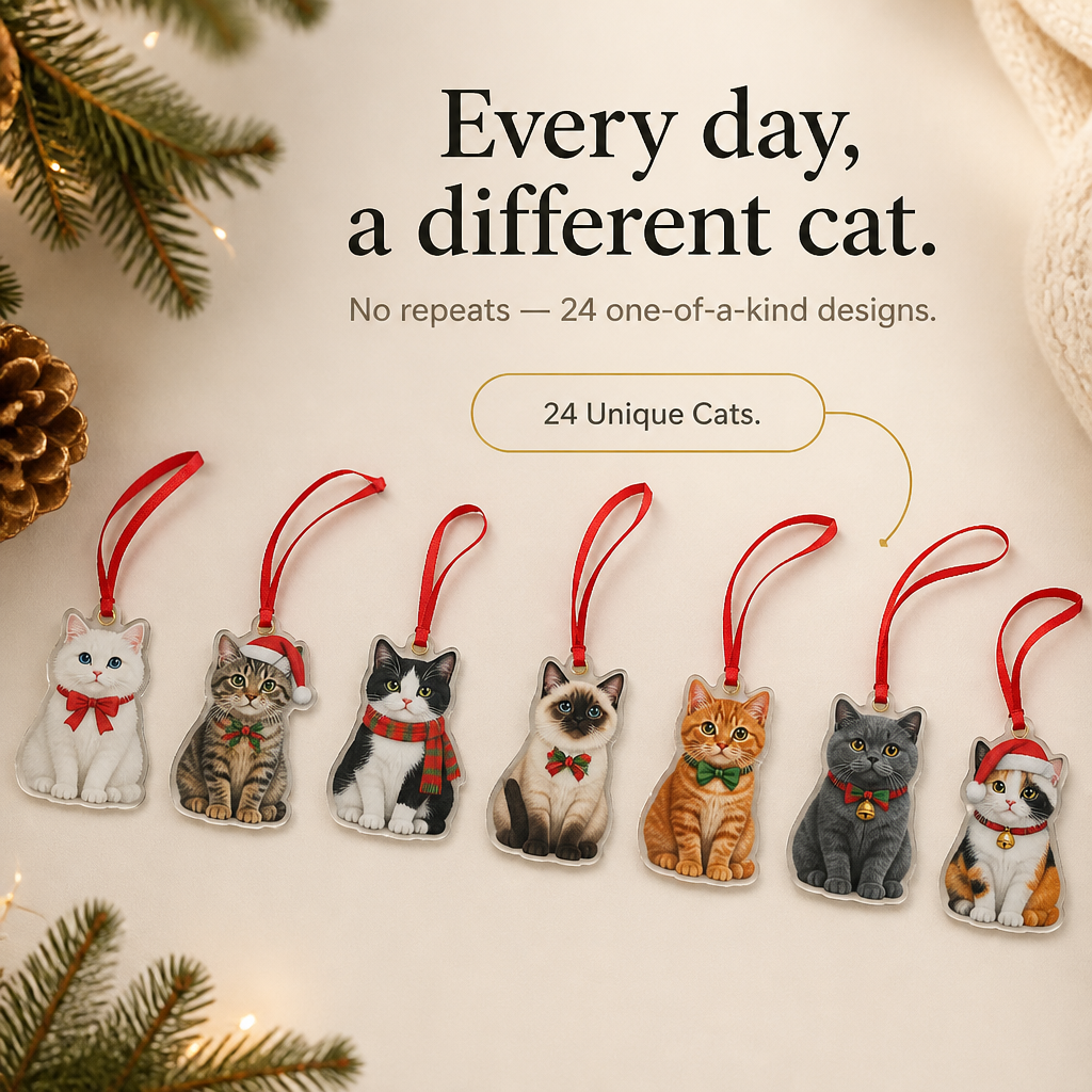 Mistletoe Meow – 24 Cat Acrylic Christmas Ornaments