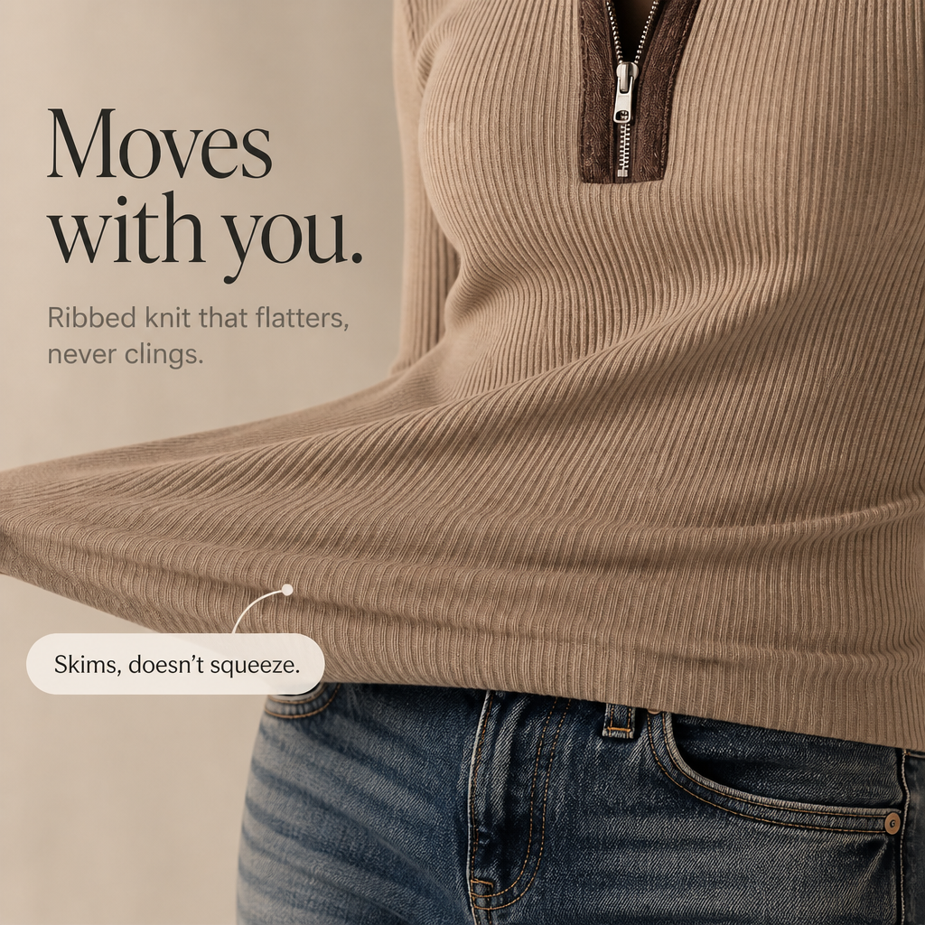 Ribvia – Contrast-Trim Quarter-Zip Mock Neck Sweater