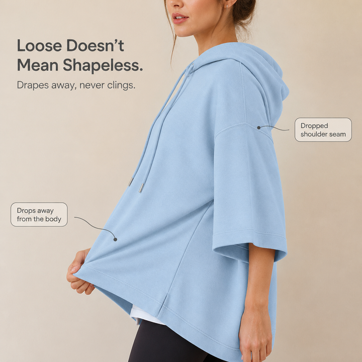 Wearlyn – Oversized Half-Sleeve Hooded Poncho Sweatshirt