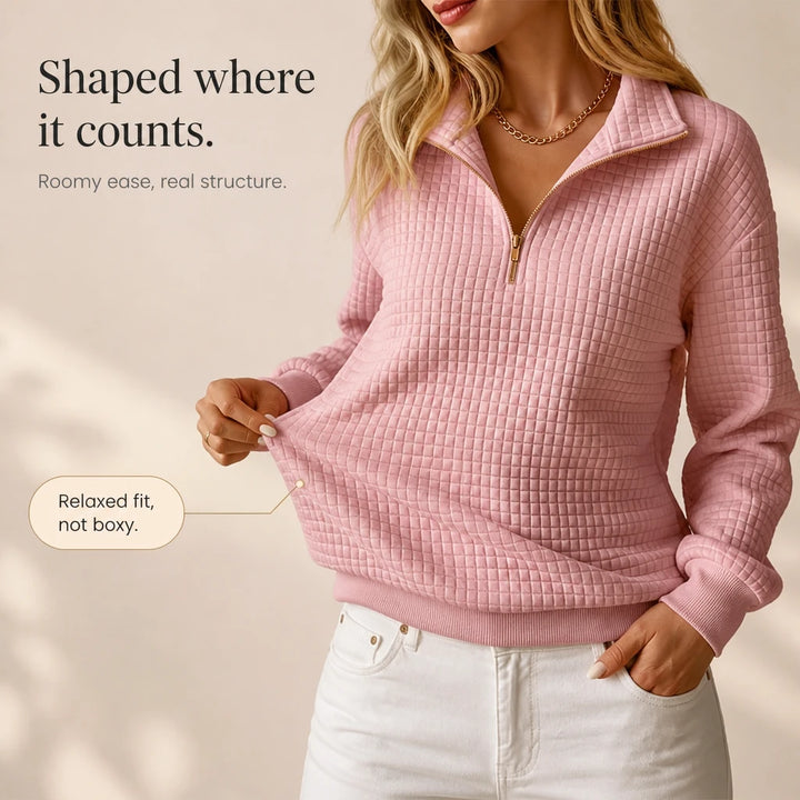 Quilted Ease – Quilted Half-Zip Knit Pullover