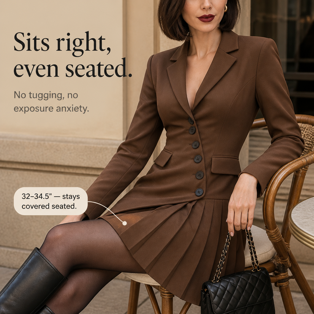 Blazelle – Diagonal Button Asymmetric Pleated Blazer Mini Dress