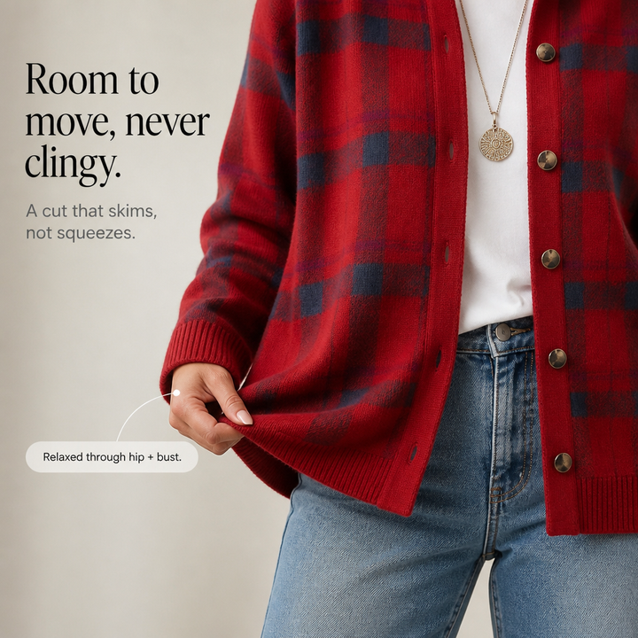 Plaidwell – Plaid Knit Collared Button-Front Cardigan
