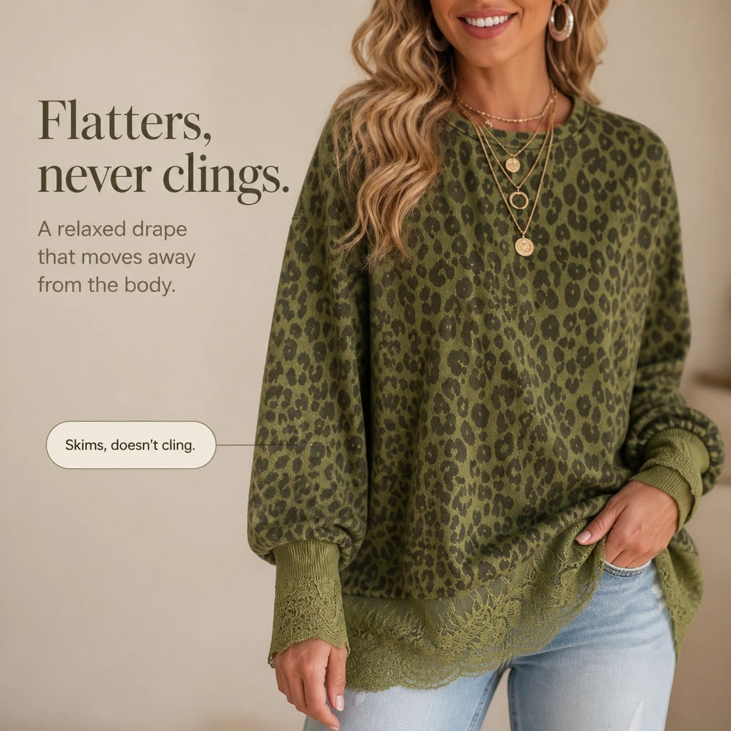 Leopard Lace Layer Top – Leopard Print Faux-Layered Pullover