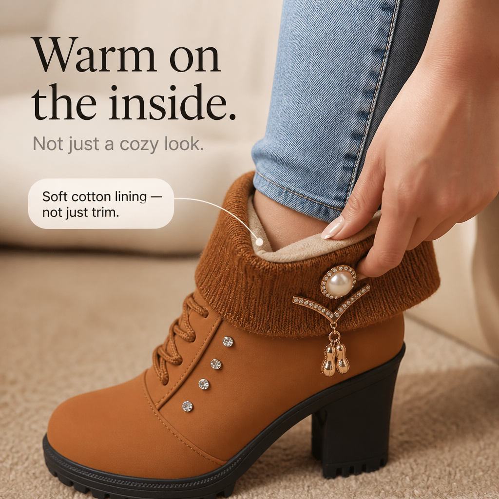 Wearbella – Fur-Lined Rhinestone Trim Block Heel Boots